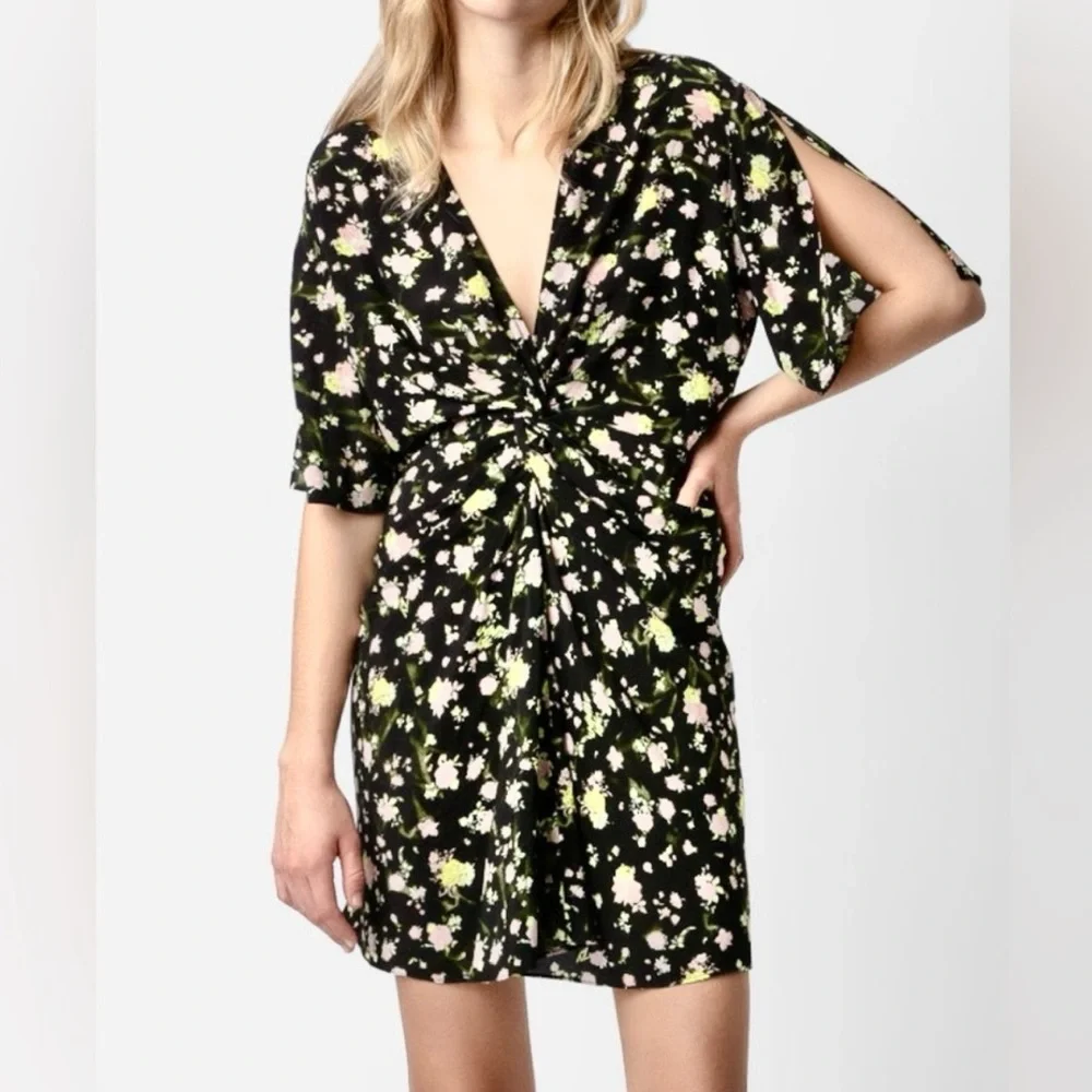 Zadig & Voltaire Black Floral Rozom Soft Crinkle Roses Summer Slim Mini Dress - Picture 4 of 9